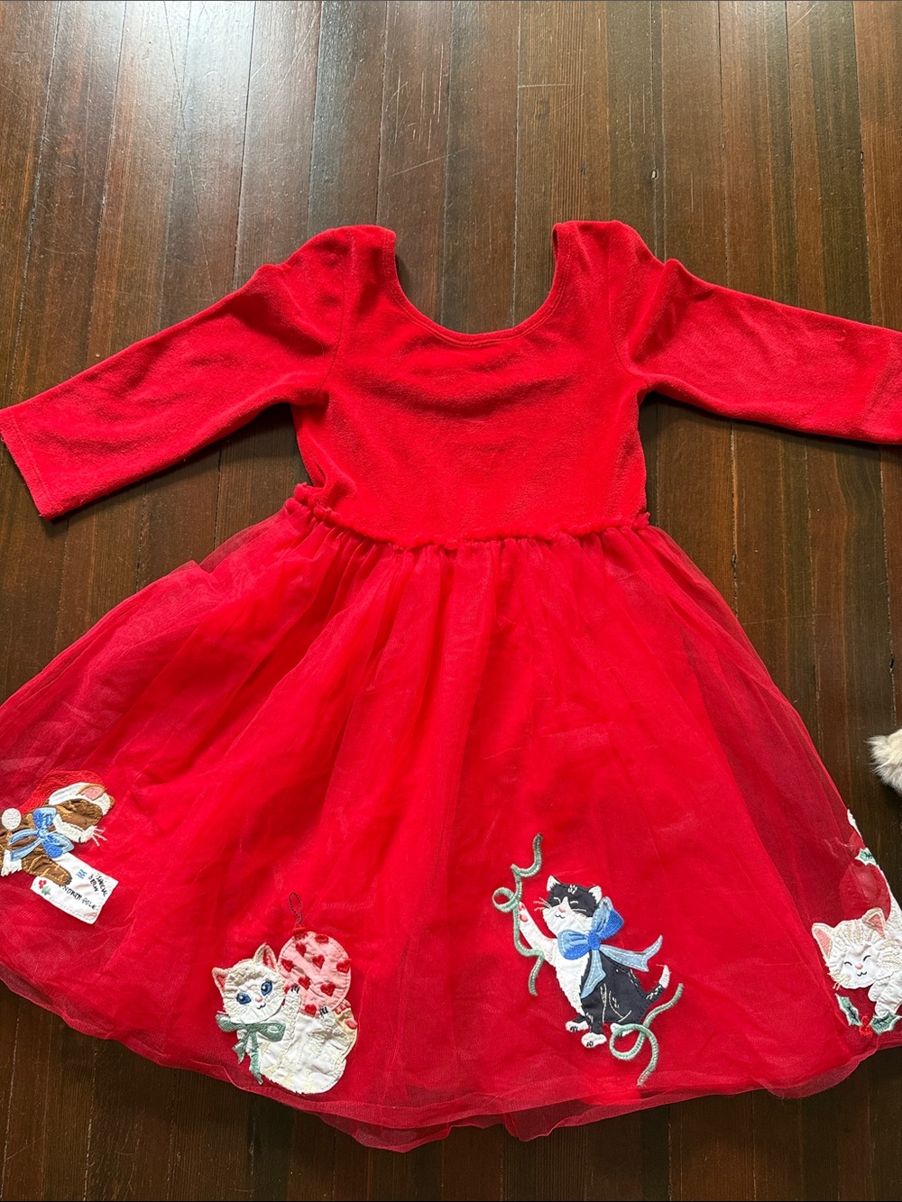 Mini Boden Red Tulle Skirt Cat Embroidered Dress 9-10y